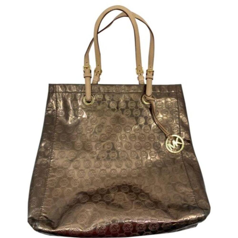 Michael Kors Brown Gold Patent Leather Tote Bag